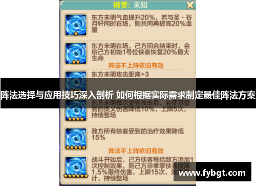 阵法选择与应用技巧深入剖析 如何根据实际需求制定最佳阵法方案 阵法选择与应用技巧深入剖析 如何根据实际需求制定最佳阵法方案